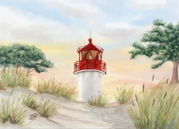 Postkarte DIN-A5 Aquarell Maritim Kunst Druck Kunstdruck Ostsee Kleiner Leuchtturm Hiddensee Rügen Strand Dünen